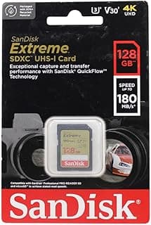 SanDisk Extreme SD UHS I 128GB Card for 4K Video for DSLR and Mirrorless Cameras 180MB/s Read & 90MB/s Write