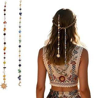 Beaded Hair Chain Accessories for Women and Girls | 2 PCS Decorative Hair Jewelry with Colorful Beads and Charms | Clip-On Hair Chains for Braids, Ponytails and Festival Styling