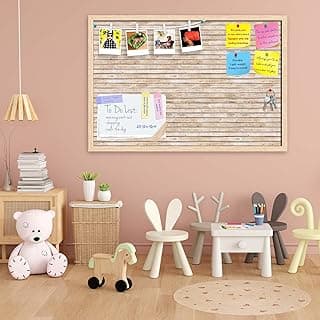 ArtzFolio Natural Texture | Bulletin Board Notice Pin Board | Vision Soft Board Combo with Thumb Push Pins & Sticky Notes | Natural Brown Frame | 36 x 24 inch (91 x 61 cms)